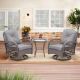 Unbranded Gray 3-Piece Wicker Swivel Conversation Set with Thick Gray Cushions, Rocking Chairs with Glass Coffee Table ZQ-2357GR