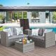 AUTMOON 4-Piece Patio Outdoor Furniture Conversation Set with Storage Box, Gray W209S00014