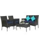 Costway 4-Piece Wicker Patio Conversation Set with Sofa Coffee Table and Navy Cushions HCST01011