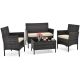Costway 4-Piece Wicker Patio Conversation Set with Beige Cushions and Tempered Glass Coffee Table HCST01007