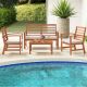 Costway 4-Piece Wicker Patio Conversation Set with White Cushions Stable Acacia Wood Frame HCST01016