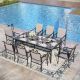 PHI VILLA Black 9-Piece Metal Patio Outdoor Dining Sets with Extra-large Rectangle Table and Gourd-shaped Design Textilene Chairs THD9-453-162