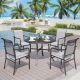 PHI VILLA Black 5-Piece Metal Patio Outdoor Dining Sets with Stamped Round Table and Gourd-shaped Design Textilene Chairs THD5-409-162