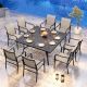 PHI VILLA Black 9-Piece Metal Outdoor Patio Dining Set with Slat Extra-large Square Table and Gourd-shaped Design Textilene Chairs THD9-452-162