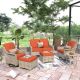 OVIOS Palffy Gray 6-Piece Wicker Patio Conversation Seating Set with Orange Red Cushions and Swivel Rocking Chairs PALD806R
