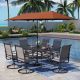 PHI VILLA Black 8-Piece Metal Rectangle Patio Outdoor Dining Set with Table, Umbrella and Textilene Swivel Chairs THD8-326-93GRR