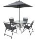 Unbranded Hot Seller 4-People Metal Black Outdoor Patio Dining Set with Table, Chair, Umbrella for Backyaard Lawn Beach Pool Side JX-W2089135482