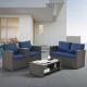 Unbranded 4-Piece Wicker Patio Conversation Set with Navy Blue Cushions and Coffee Table Rattan Sectional All-Weather Outdoor Sofa ZT-W1703S00008