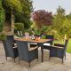 Karl home Black 7-Piece Wicker Acacia Wood Outdoor Dining Set with Beige Cushion K1G56000725-728