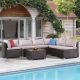 Unbranded Brown 7-Piece Wicker Outdoor Patio Conversation Set Sectional Set with Light Grey Cushions, Storage Box, Table C402-12