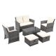 JUSKYS Dark-Gray 6-Piece Patio Resin Wicker Converation Set With Coffee Table, Ottoman and Beige Cushions for Patio, Yard, Pool XJ3031-GYBG