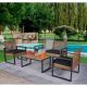 ITOPFOX Outdoor 4-Piece Brown Wicker Patio Furniture Conversation Set with Acacia Wood Table Top and Black Cushion H2SA01-1OT056
