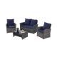 Sudzendf 4 Pieces Outdoor Patio Furniture Sets Garden Rattan Chair Wicker Set, Poolside Lawn Chairs with Dark Blue Cushions ZTPO12-517