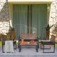 Sudzendf Light Brown 4-Piece Metal Outdoor Patio Conversation Set with Acacia Wood Table Top and Black Cushions 3223W9818