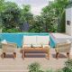 AUTMOON 4-Piece Wood Patio Conversation Set with Cushions (Beige Cushion + Natural Rope) TM000004AAA