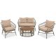 Sudzendf 4-Piece Wicker Outdoor Patio Conversation Set with Beige Removable Cushions and Wood Tabletop 3237FGAAA