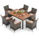 Costway 7-Piece Acacia Wood Rectangle 29 in Outdoor Dining Set with Cushion Beige HCST01282