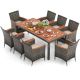 Costway 9-Piece Acacia Wood Rectangle 29 in Outdoor Dining Set with Cushion Beige HCST01283