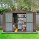 Unbranded 10 ft. W x 8 ft. D Outdoor Metal Tool Storage Shed with Lockable Doors, Waterproof for Backyard Lawn Brown 80 sq. ft. JX-W1859S00040