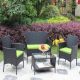 Sudzendf 4-Piece Rattan Patio Furniture Set Outdoor Patio Cushioned Seat Wicker Sofa with Green Cushions ZTPO12-572