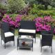 Sudzendf 4-Piece Rattan Patio Furniture Set Outdoor Patio Cushioned Seat Wicker Sofa with Beige Cushions ZTPO12-573