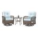 Zeus & Ruta 3-Piece Wicker Outdoor Swivel Rocking Chairs Patio Conversation Set with Light Blue Cushions for Porch Deck Garden luck-219