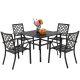 Unbranded 5-Piece Metal Outdoor Dining Set of 28 in. H Square Bistro Side/End Table and Stackable Patio Dining Chairs in Black HL-D0102HP6UA7