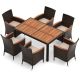 Costway 7-Piece Acacia Wood Rectangle 29 in. Outdoor Dining Set with Cushion Guard Beige HCST01281