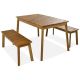 Zeus & Ruta 3 Pieces Natural Acacia Wood Outdoor Dining Set With 2 Benches Picnic Beer Table for Patio Porch Garden Poolside QR-368