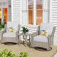Toject Eureka Grey 3-Piece Wicker Outdoor Patio Conversation Swivel Rocking Chair Seating Set with Light Grey Cushions YZ-PDA403