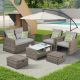AUTMOON 6-Piece Patio Furniture Set, PE Wicker Outdoor Conversation Set with 2 Ottomans & Coffee Table, Gray W1703S00020