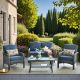 weaxty W Hyacinth Gray 4-Piece Wicker Patio Outdoor Conversation Seating Set with a Coffee Table and Denim Blue Cushions GNDS300