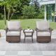 Gymojoy StLouis Brown 3-Piece Wicker Patio Conversation Set with Beige Cushions GM-SLBR20-60-2