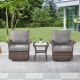 Gymojoy StLouis Brown 3-Piece Wicker Patio Conversation Set with Gray Cushions GM-SLBR20-60-3
