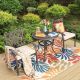 PHI VILLA Brown 3-Piece Cast Aluminum Outdoor Dining Set with Round Table and Fixed Chairs with Beige Cushions THD3-075-077