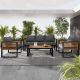 Cesicia 4-Piece Metal and Wood Frame 5 Person Seat Patio Conversation Set with Gray Removable Cushions and Pillows OUT-N704-6
