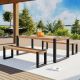 Unbranded 3-Piece All-Weather Natural Metal and Wood Frame Outdoor Dining Set With Acacia Wood Tabletop and 2-Benches OUT-N704-7