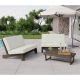 Uixe 3-Piece Acacia Wood Brown Outdoor Bistro Club Loveseat Chair Set with Removable White Cushions and Coffee Table 21801-2101
