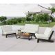 Uixe 4-Piece Acacia Wood Brown Outdoor Club Single and Loveseat Chair Set with Removable White Cushions and Coffee Table 181921-01