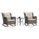 Zeus & Ruta 3-Piece Wicker Outdoor Patio Conversation Seating Set Rocker Chairs with Beige Cushions for Patio, Garden, Backyard XY-257