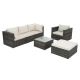 Sudzendf Dark Gray 6-Piece Wicker Outdoor Patio Conversation Set With Tempered Glass Coffee Table and Beige Cushions 3313W0025