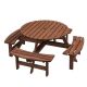 Unbranded Brown 1-Piece Wood Circular Outdoor Dining Set with 4 Built-in Benches and Umbrella Hole 20S00007