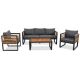 myhomore Large Size 4-pieces Outdoor Furniture Conversation Set for 5 Person, Metal And Wood Frame Sofa set, Gray Thick Cushions 4FCS-GY