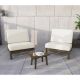 Uixe 3-Piece Acacia Wood Brown Outdoor Club Two Single Chairs Set with Removable White Cushions and Coffee Table 1901-2103