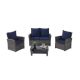Unbranded 4-Pieces Wicker Patio Conversation Outdoor Furniture Set with Blue Color Cushions With Coffee Table for Garden TG-97