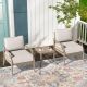PEAK HOME FURNISHINGS Lamando 3-Piece Aluminum Patio Outdoor Conversation Set with Light Mixed Gray Cushions 970455T-970475