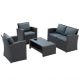 Unbranded 4-Piece Outdoor Wicker Patio Conversation Set with Gray Cushions Patio Furniture Set Table and Chairs Outdoor Sofa Set LM-W1703S00007