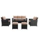 Unbranded 6-Pieces Wicker Rattan Patio Conversation Outdoor Furniture Set with Brown Color Cushions With Table for Garden LH-02