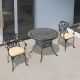 Willit Lily Black 3-Piece Cast Aluminum Outdoor Dining Set with Round Table and Dining Chairs with Random Color Cushion SL-6047CZ2&1002