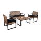 Unbranded Modern Light Brown 4-Piece Wicker Patio Conversation Set with Black Cushions, Acacia Wood Top Table WP-9818BK